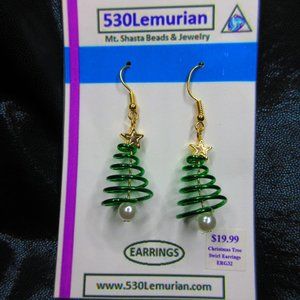 Christmas Tree Spiral Christmas Festive Dangle Earrings